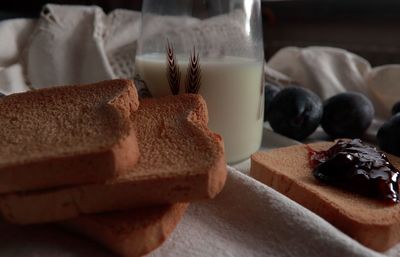 Close-up of breakfast served on table