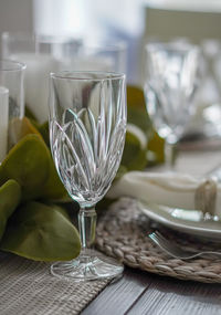 Close-up of wine in glass on table