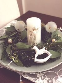 High angle view of plate on table at home