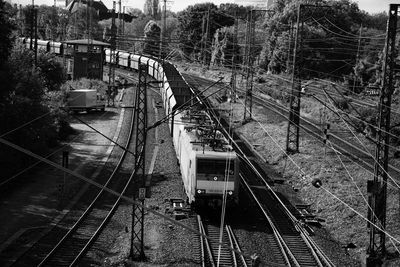 High angle view of train on railway tracks