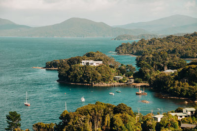 High angle view of boats in sea