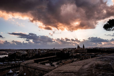 Panoramic view of buildings against sky during sunset