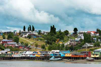 Traditional stilt houses known as palafitos in castro, chiloe island, chile