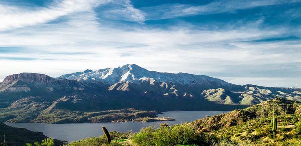 Scenic view of snowcapped mountains against sky