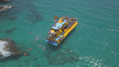 High angle view of ship in sea