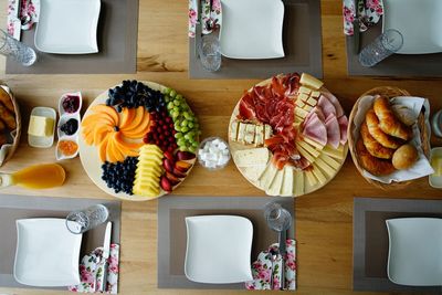 High angle view of fruits on table