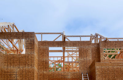 Low angle view of old building against clear sky