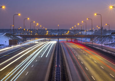 Light trails on highway at night