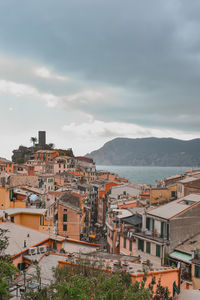 High angle view of vernazza against sky