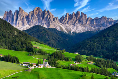 Panoramic view of landscape and mountains against sky