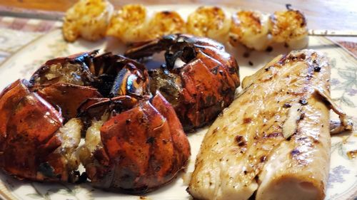 High angle view of seafood on plate