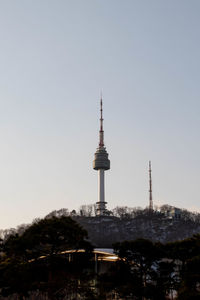 Low angle view of buildings against clear sky