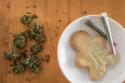 High angle view of breakfast on table