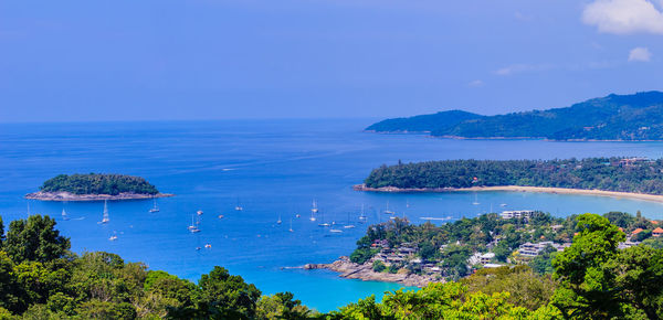 High angle view of sea against clear sky