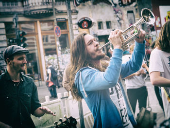 People on street in city