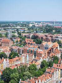 High angle shot of townscape against sky