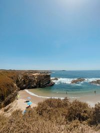 Scenic view of beach against clear sky