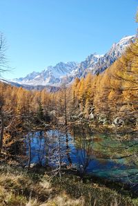 Scenic view of mountains against blue sky