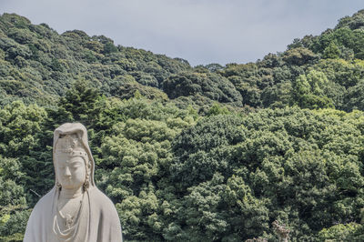 Statue against trees and plants