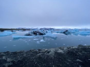 Scenic view of frozen landscape against sky