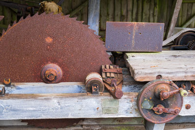 Old rusty circular saw in a sawmill