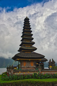 Low angle view of pagoda against sky