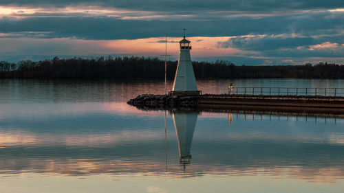 Scenic view of lake against sky during sunset