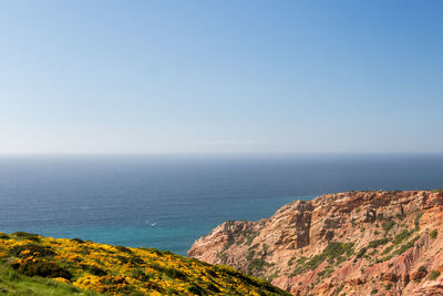 Scenic view of sea against clear sky