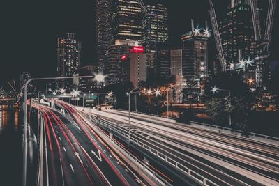 Light trails on city lit up at night