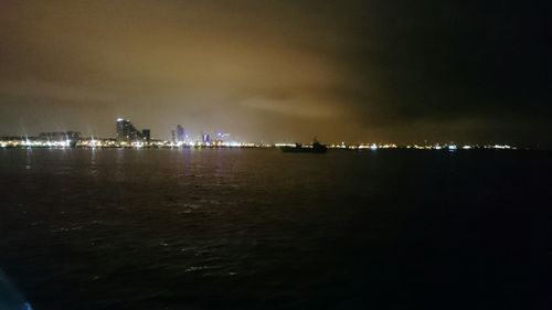 Scenic view of sea against sky at night