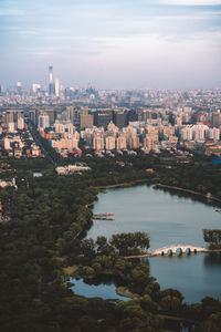 High angle view of buildings in city