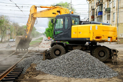 Yellow construction site in city