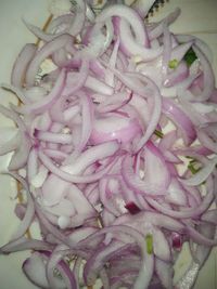 High angle view of chopped vegetables