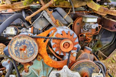 Close-up of rusty machine parts