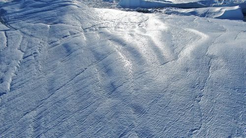 High angle view of snow covered land