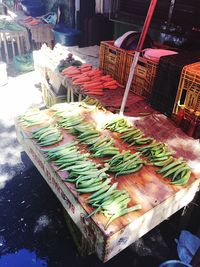 High angle view of vegetables for sale in market