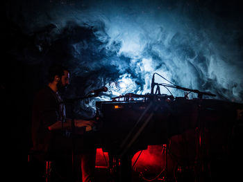 Low angle view of illuminated building