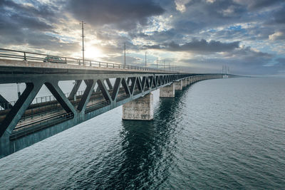 Aerial view of the bridge between denmark and sweden, oresundsbron.