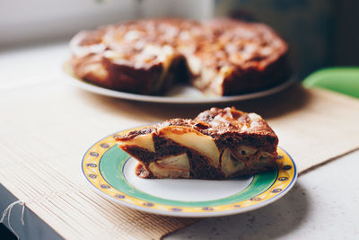 Close-up of dessert in plate on table