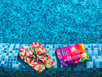 High angle view of various floating on water