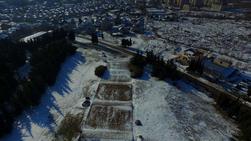 High angle view of cityscape during winter