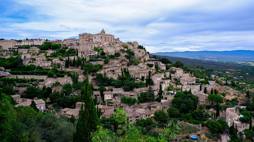 Village built into hillside in the provence region of france