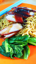 Close-up of noodles in plate