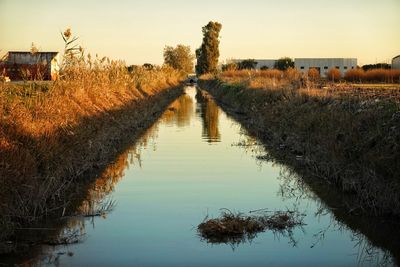 Scenic view of canal against sky