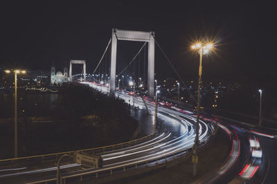 Light trails on road at night