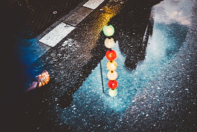 High angle view of toy car on street