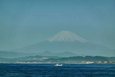 Scenic view of sea against blue sky