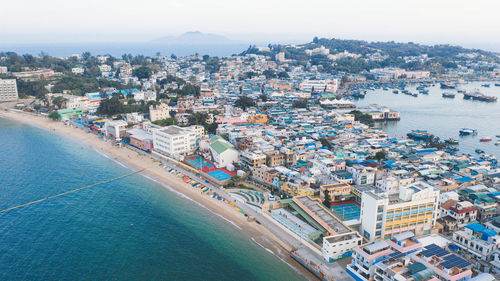 High angle view of city at seaside