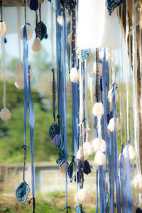 Close-up of flowers hanging from glass for sale