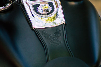 High angle view of bottles on table